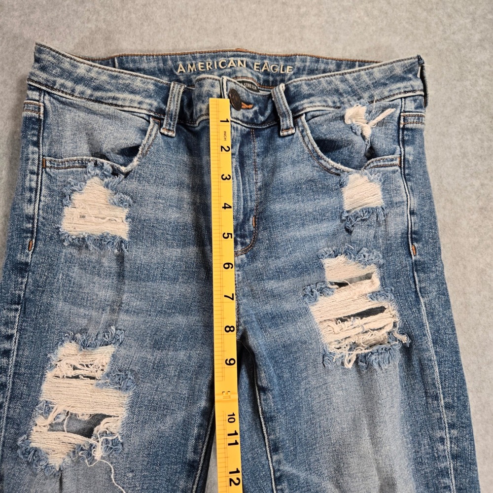 American Eagle Super Stretch Distressed Skinny Jeans Blue Size 8 Regular - Picture 7 of 9